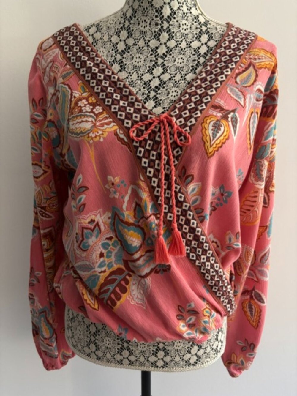 Hollister Faux Wrap Floral Print Long Sleeve Top - Small